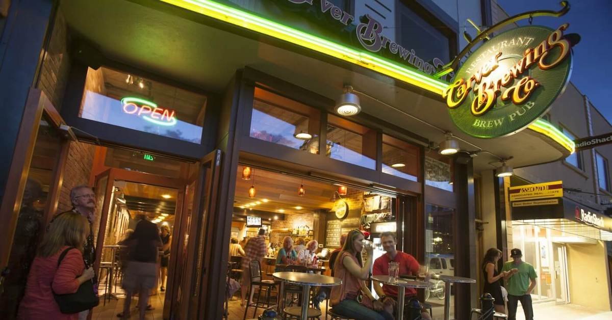 Carver Brewing Co. storefront and patio on Main Avenue in downtown Durango