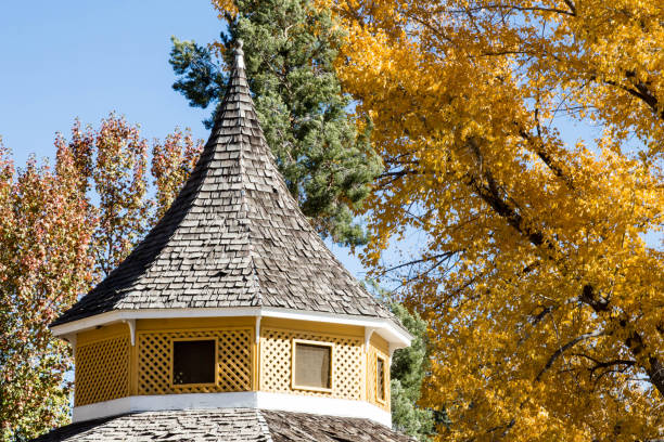Yellow gazebo in fall foliage at Rotary Park in Durango